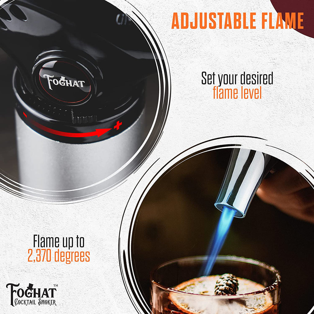 Foghat torch producing high-heat blue jet flame