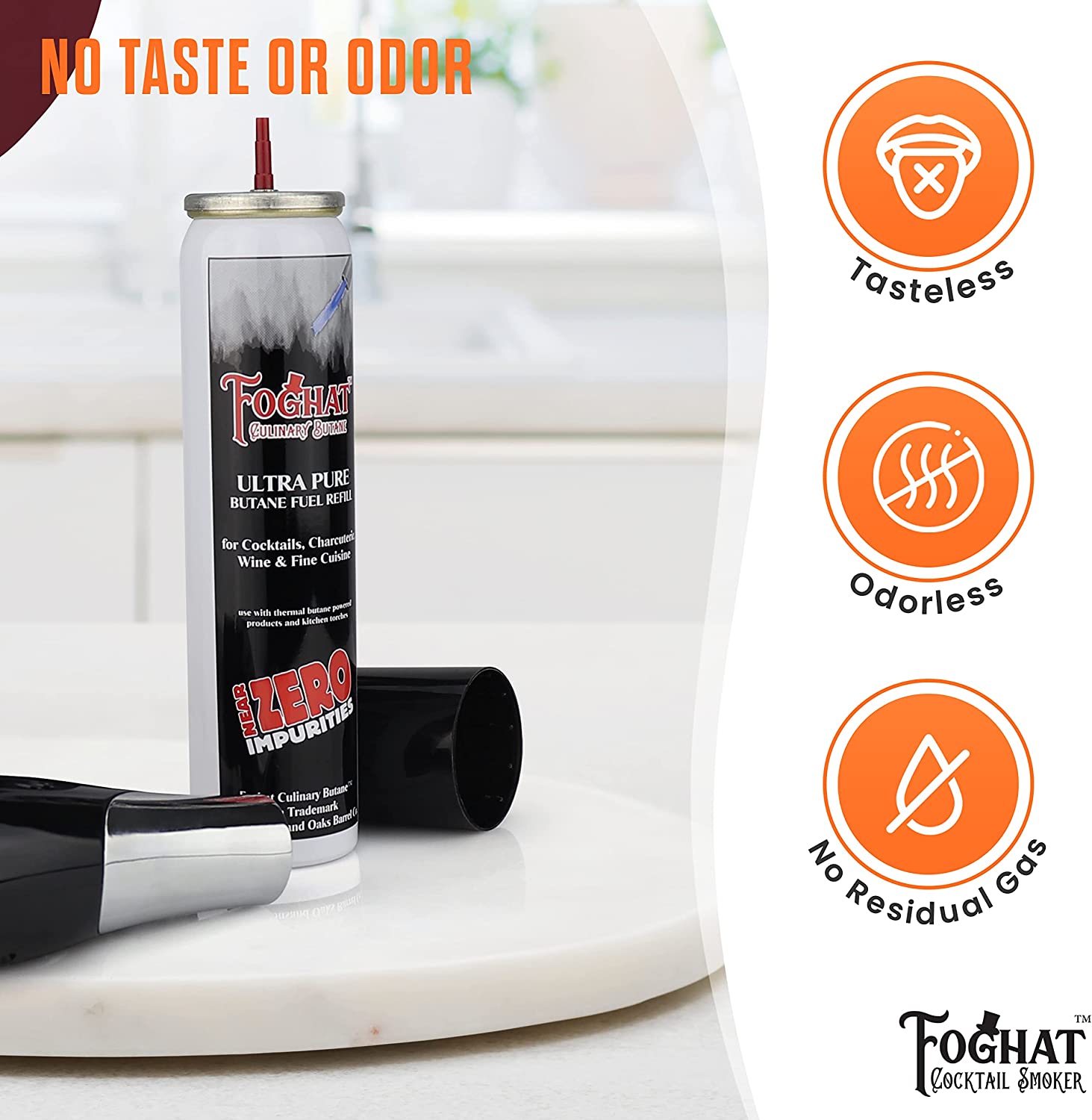 Foghat butane in use — cocktail smoker application