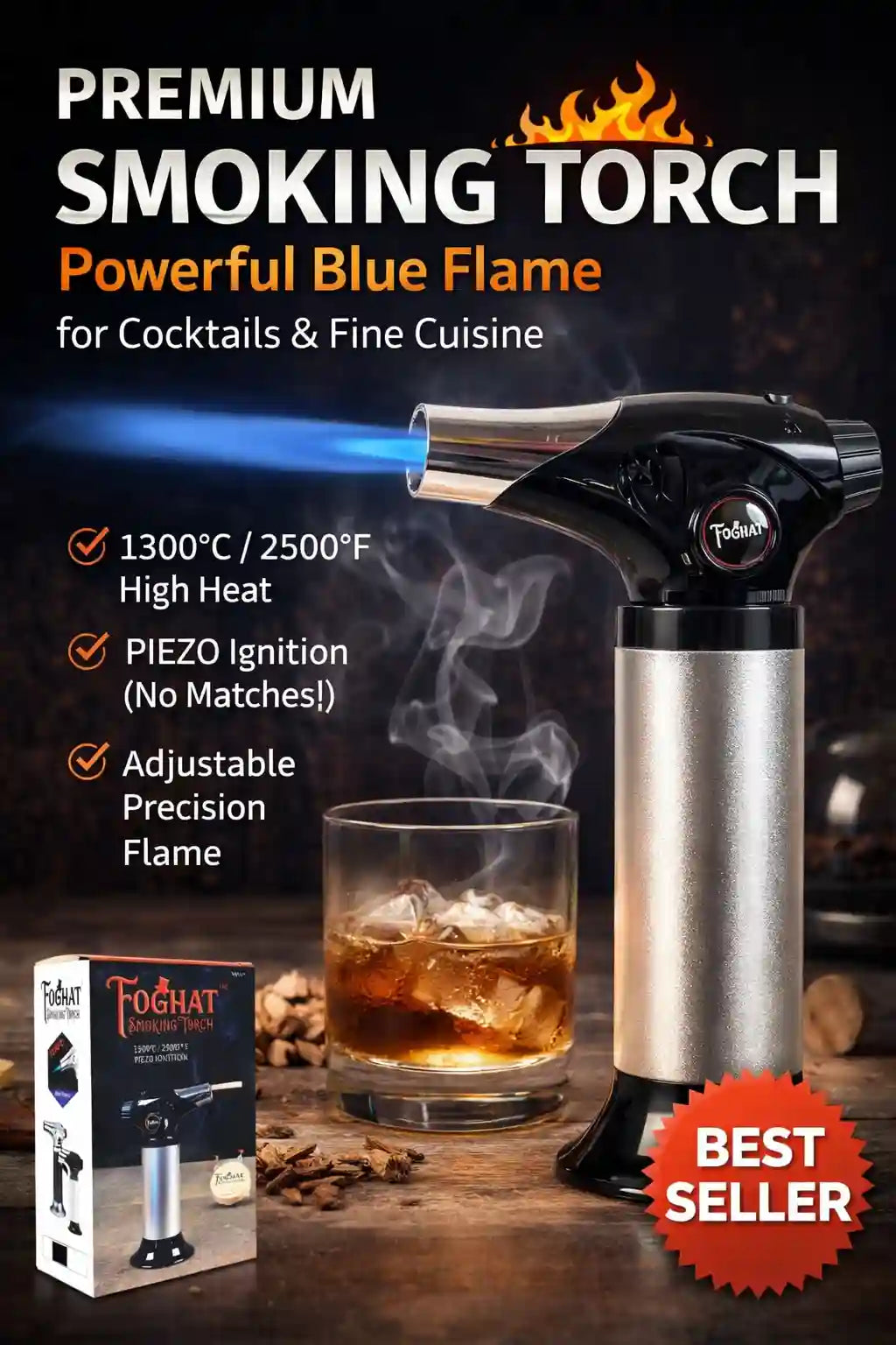 Foghat Culinary Torch — 2,500°F adjustable butane kitchen and cocktail smoking torch, main product photo